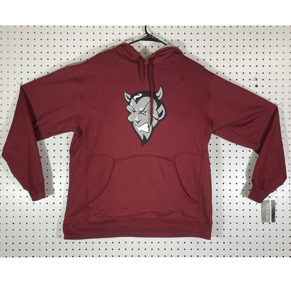 Phys.Sci. Mens Maroon Devil Mascot Graphic Hoodie Sweatshirt Size M NWT